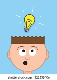 Head with floating light bulb idea 
