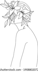 Head of Flower, Face of Flowers, Minimalist Female Botany Art, Portrait minimalistic style. Botanical print. Nature symbol