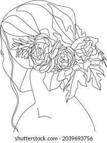Head of Flower, Face of Flowers, Minimalist Female Botany Art, Portrait minimalistic style. Botanical print. Nature symbol