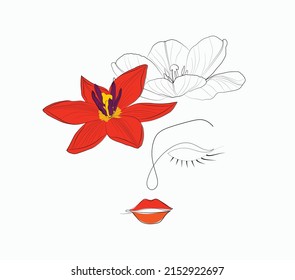 Head Of Flowers Art | Line Art Woman With Flowers | Flower Woman Line Art | Girl With Flowers