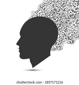 Cabeza con notas voladoras. Concepto musical. Ilustración del vector