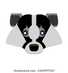 Head of forest badger. Muzzle of wild animal cartoon illustration. Wildlife and zoo concept. Sketchy geometric character, mascot. Colored flat vector isolated