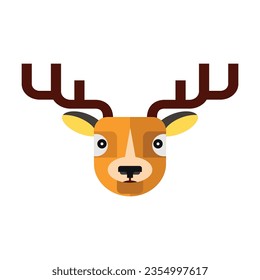 Head of forest deer. Muzzle of wild animal cartoon illustration. Wildlife and zoo concept. Sketchy geometric character, mascot. Colored flat vector isolated