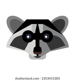 Head of forest raccoon. Muzzle of wild animal cartoon illustration. Wildlife and zoo concept. Sketchy geometric character, mascot. Colored flat vector isolated