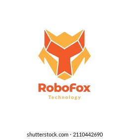 head fox abstract orange robot logo design, vector graphic symbol icon sign illustration