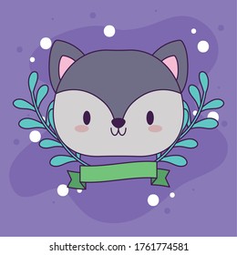 head of fox baby kawaii with decor vector illustration design