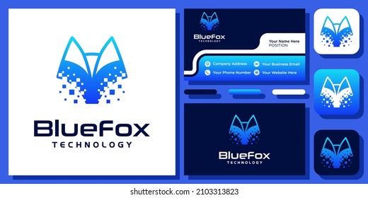 Head Fox Digital Technology Futurist Animal Wilxy Logo Design with Business Card Template
