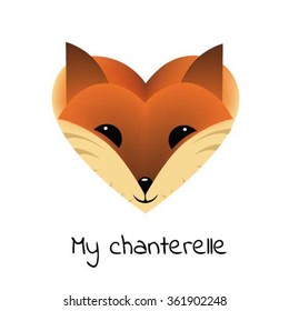 Head of a fox in the form of heart on white background.