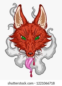 The head of a fox in smoke.  Isolated vector art. Print on poster, card, sticker, T-shirt.