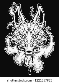 The head of a fox in smoke.  Isolated vector art. Print on poster, card, sticker, T-shirt.