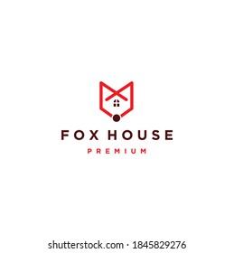 Head Fox and Window with Letter Fox House Isolated White Background Logo Hipster Vector Icon Illustration