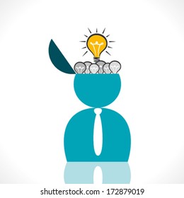 head full of bulbs ,men with new idea concept vector
