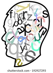 head full of different colors and font sizes