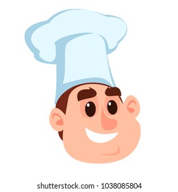 head of a funny children's chef on a white background in a chef's cap
