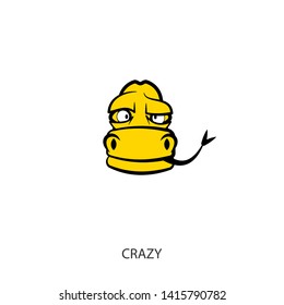 The head of a funny cool python on a white background. Sticker, pattern, background, wall decoration. Vector illustration. Snake cartoon character. Crazy!