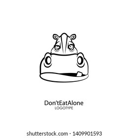 Head of funny cute hippo on a white background. Sticker, pattern, background, wall decoration. Vector illustration. Cartoon character of the southern inhabitant. Do not eat alone.