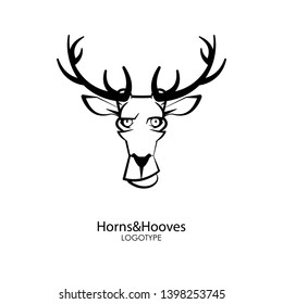 The head of a funny smiling deer on a white background. Sticker, pattern, background, wall decoration. Vector illustration. Cartoon character forest dweller and steppe.