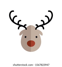 Head of funny young deer. Portrait of adorable reindeer. Cute baby animal isolated on white background. Colored flat vector illustration. eps10