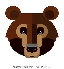 Head of furry brown bear. Muzzle of wild animal cartoon illustration. Wildlife and zoo concept. Sketchy geometric character, mascot. Colored flat vector isolated