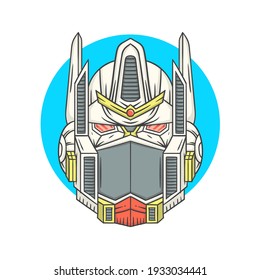 Head of futuristic robot hand drawn vector illustration suitable for stickers, t shirt, totebags, hat, and poster design