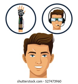 head gamer think glasses and wired glove virtual technology