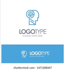 Head, Games, Mind, Target Blue Outline Logo Place for Tagline. Vector Icon Template background