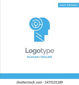 Head, Games, Mind, Target Blue Solid Logo Template. Place for Tagline