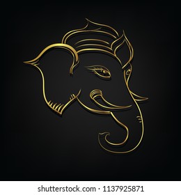 Head of ganesh chaturthi with golden border elements in thailand style. illustration isolated on black background