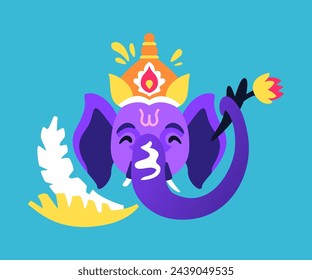 Head of Ganesha - modern colored vector illustration with crowned Indian deity. God of wisdom, peace and prosperity. Asian culture and religion, ethnic peculiarities, beliefs and mythology idea