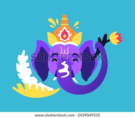 Head of Ganesha - modern colored vector illustration with crowned Indian deity. God of wisdom, peace and prosperity. Asian culture and religion, ethnic peculiarities, beliefs and mythology idea