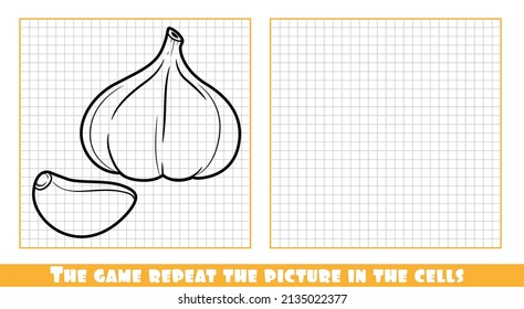Cabeza de ajo y clavo por separado dibujo lineal el juego repite la imagen en las celdas