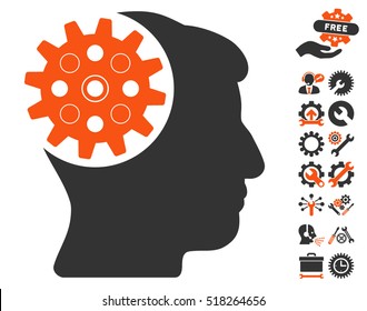 Head Gear icon with bonus setup tools images. Vector illustration style is flat iconic orange and gray symbols on white background.
