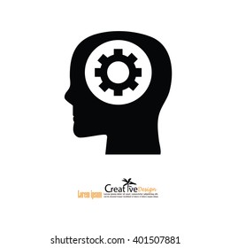 Head with gear icon. Conceptual image.thought process.vector  illustration