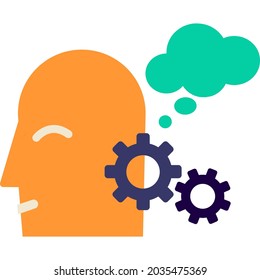 Head and gear icon. Creative thinking vector. Brain mechanism, mind and knowledge concept. Education logo design. Human think. Business solution and psychology science conceptual symbol