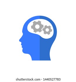 Head with gear icon. Idea logo. Symbols of thinking. illustration of Smart Intelligence and brainstorming. 