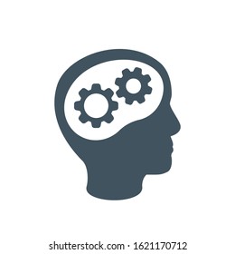 Head with gear icon. Idea logo. Symbols of thinking. illustration of Smart Intelligence and brainstorming.