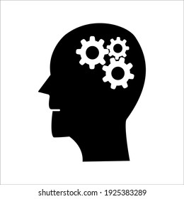 Head with gear icon. Idea logo. Symbols of thinking.