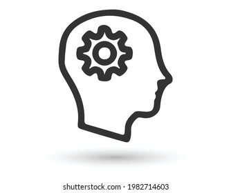 Head with gear icon. Idea logo. Symbols of thinking. illustration of Smart Intelligence and brainstorming.