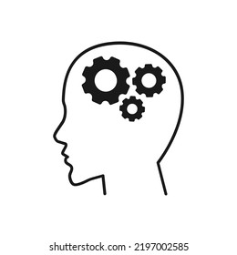 Head with gear icon. Idea logo. Symbols of thinking. illustration of Smart Intelligence and brainstorming.
