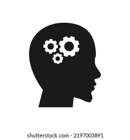 Head with gear icon. Idea logo. Symbols of thinking. illustration of Smart Intelligence and brainstorming.
