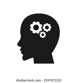 Cabeza con icono de engranaje. Logo de Idea. Símbolos del pensamiento. ilustración de Inteligencia Inteligente y lluvia de ideas.