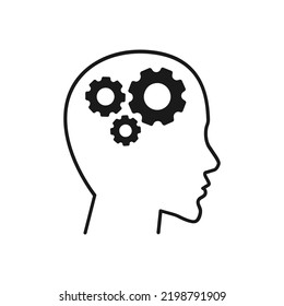 Kopf mit Gangsymbol. Idea Logo. Symbole des Denkens. Illustration von Intelligenz und Brainstorming.
