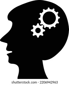 head with gear icon on white background. human head symbol. Smart Intelligence and brainstorming sign. flat style.
