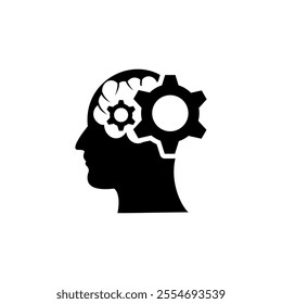 Head and Gear icon. Problem Solving and Solution icon vector