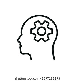 Head with gear icon represents mental health and cognitive well-being, perfect for World Health Day promotions, psychology campaigns, brain health awareness, and wellness-related visuals.