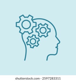 Head with gear icon represents mental health and cognitive well-being, perfect for World Health Day promotions, psychology campaigns, brain health awareness, and wellness-related visuals.