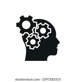 Head with gear icon represents mental health and cognitive well-being, perfect for World Health Day promotions, psychology campaigns, brain health awareness, and wellness-related visuals.