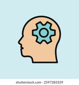 Head with gear icon represents mental health and cognitive well-being, perfect for World Health Day promotions, psychology campaigns, brain health awareness, and wellness-related visuals.