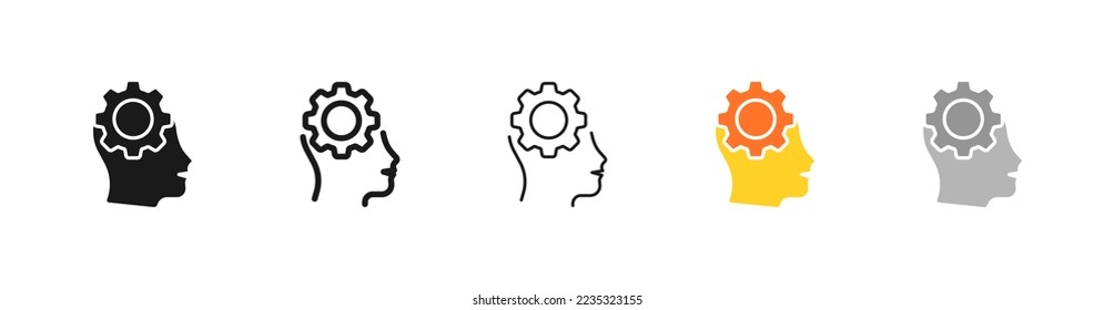 Head with gear line icon. Gear, idea, inspiration, setup, worker, repair, reference book, pump your brain, configuration, work for pc. Infographic concept. Vector five icon in different style
