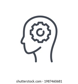Head with gear line icon. Machine learning vector outline sign.